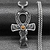 201 Stainless Steel Pave Natural Tiger Eye Ankh Cross Pendant Box Chain Necklaces STAS-D196-04P-1