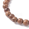 Natural Wenge Wood Round Beaded Stretch Bracelet with Synthetic Hematite for Men Women BJEW-JB07549-03-5