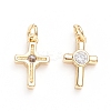 Brass Micro Pave Cubic Zirconia Tiny Cross Charms ZIRC-G165-03G-3