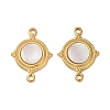 304 Stainless Steel Natural White Shell Flat Round Connector Charms STAS-L288-14G-02-1