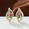 Leaf Brass Micro Pave Cubic Zirconia Hoop Earrings WG08CC9-11-2