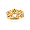 Ion Plating(IP) 304 Stainless Steel Heart Crown Open Cuff Ring for Women RJEW-S405-259G-2
