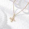Flower Brass Pave Clear Cubic Zirconia Pendant Necklaces NJEW-JN05286-1