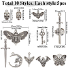 50Pcs 10 Styles Skeleton Theme Tibetan Style Alloy Pendants FIND-SC0011-06-2