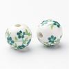 12mm Round Sea Green Handmade Printed Porcelain Beads X-PORC-Q201-12mm-2-2