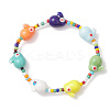 Rabbit Porcelain & Glass Seed Beads Stretch Bracelets for Women BJEW-TA00705-2