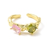 Colorful Cubic Zirconia Round & Rectangle Open Cuff Ring RJEW-F135-02G-2
