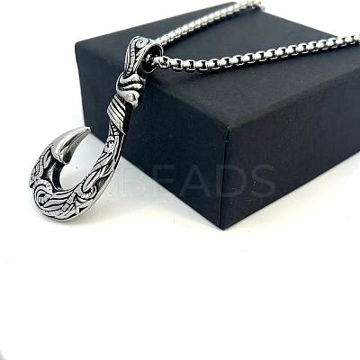 Vintage Style 304 Stainless Steel Fish Hook Pendant Necklaces for Men Women Jewelry NL8016-1