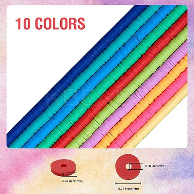 10 Strands 10 Colors Flat Round Handmade Polymer Clay Beads CLAY-SZ0002-04B-1