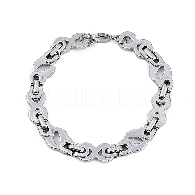 201 Stainless Steel Hollow Oval Byzantine Chain Bracelets BJEW-B078-145P-1