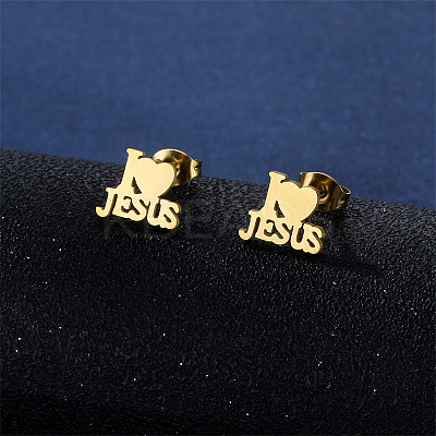 Word I Love Jesus 304 Stainless Steel Pendant Necklaces & Stud Earrings Sets FS-WGBBC94-01-1