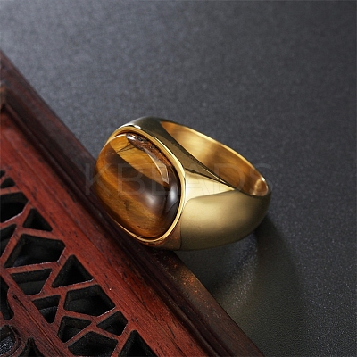 304 Stainless Steel with Natural Tiger Eye Finger Rings for Men FS-WG155DB-06-1