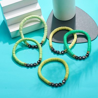 5Pcs 5 Color Polymer Clay Disc Surfer Stretch Bracelets Set BJEW-JB08801-1