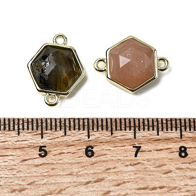 Hexagon Brass & Natural Mixed Gemstone & Shell Links Findings Kits KK-D021-02G-1