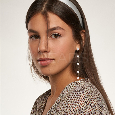 1 Pairs ABS Plastic Imitation Pearl Beaded Tassel Dangle Stud Earrings EJEW-AN0001-52-1
