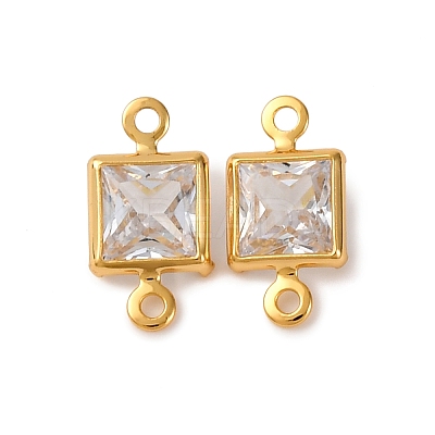 Brass Pave Clear Cubic Zirconia Connector Charms KK-Z121-06G-02-1