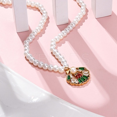 PVD Vacuum Plating 304 Stainless Steel Colorful Cubic Zirconia Shell Shape Pendant Necklaces STAS-Z114-22G-1