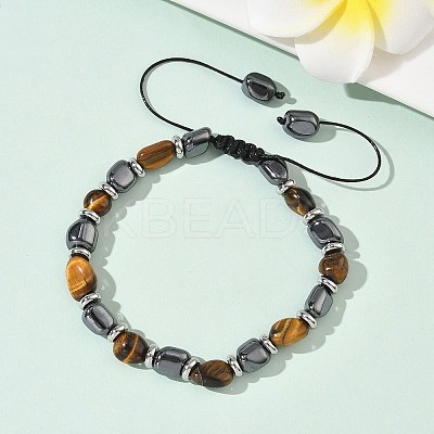Natural  Tiger Eye
 & Non-magnetic Synthetic Hematite Beaded Braided Bead Bracelets for Men Women BJEW-Z148-08P-04-1