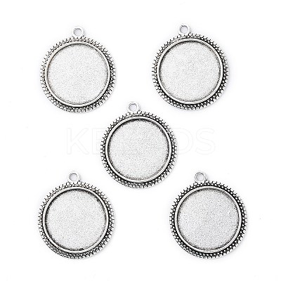 Tibetan Style Alloy Flat Round Pendant Cabochon Settings LS-TIBEP-M022-34AS-1