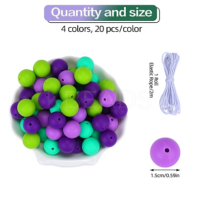 80Pcs 4 Style Round Silicone Focal Beads SIL-SZ0001-22J-1
