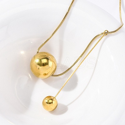 304 Stainless Steel Round Ball Pendant Snake Chain Necklaces LS-NJEW-U028-03G-1