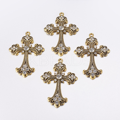 Alloy Rhinestone Cross Big Pendants LS-ALRI-1475-AG-NR-1