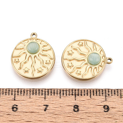 304 Stainless Steel and Cat Eye Pendants STAS-T072-09G-1