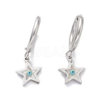 3 Pairs 3 Style Synthetic Shell Star with Enamel Evil Eye Dangle Hoop Earrings EJEW-B020-06P-1