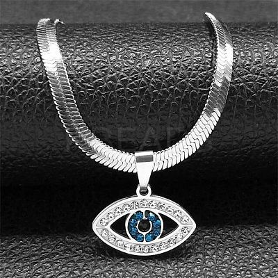 304 Stainless Steel Rhinestone Snake Chain Evil Eye Pendant Necklaces NJEW-K273-02P-1