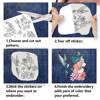 4 Sheets 11.6x8.2 Inch Stick and Stitch Embroidery Patterns DIY-WH0455-049-1