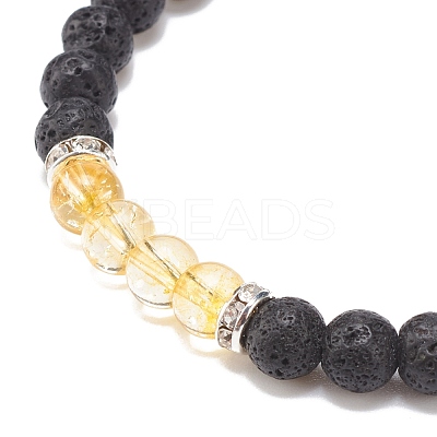 Gemstone & Natural Lava Rock Round Beaded Stretch Bracelet BJEW-JB08468-1