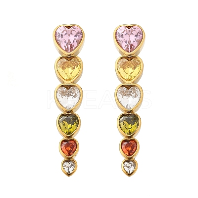 304 Stainless Steel Colorful Cubic Zirconia Tassel Stud Earrings EJEW-Z094-01G-G-1