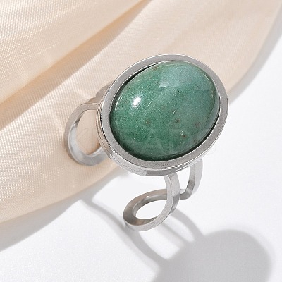 Oval Natural Green Aventurine Finger Rings RJEW-M062-02P-17-1