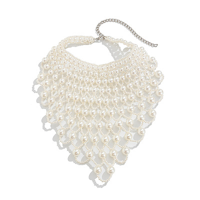 Woven Round Imitation Pearl Multilayer Bib Necklaces for Women FS-WGEC5FA-01-1