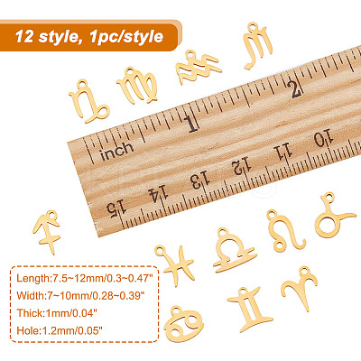 12Pcs 12 Constellations Manual Polishing 304 Stainless Steel Charms STAS-CA0001-83-1