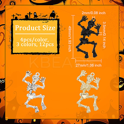 12Pcs 3 Colors Halloween Alloy Pendants FIND-OC0002-58-1