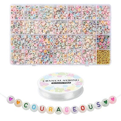 DIY Letter & Heart Acrylic & Plastic Stretch Bracelet Beaded Necklace Making Kit DIY-YW0008-38-1