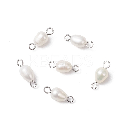 Natural Cultured Freshwater Pearl Rice Connector Charms PALLOY-JF04478-02-1