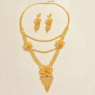 Luxury Iron Floral Tassel Pendant Necklace & Dangle Stud Earrings Set for Women VS2280-1