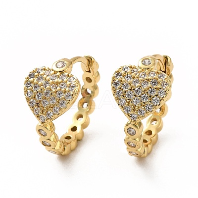 Clear Cubic Zirconia Heart Hoop Earrings EJEW-K093-12G-1