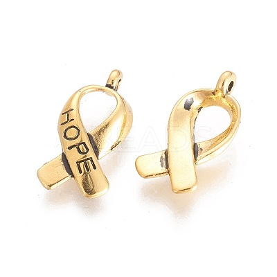 Breast Cancer Awareness Ribbon Carved Word Hope Tibetan Style Alloy Pendants TIBEP-LF5104YKG-AG-LF-1