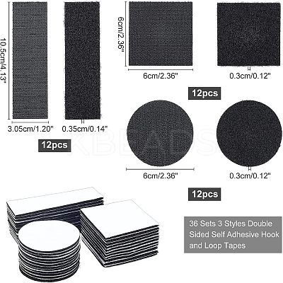 36 Sets 3 Styles Double Sided Self Adhesive Hook and Loop Tapes AJEW-NB0002-34-1