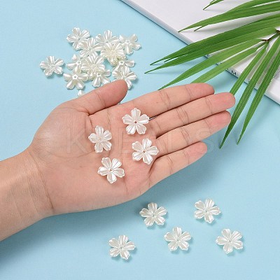 5-Petal Flower ABS Plastic Imitation Pearl Bead Caps LS-X-OACR-R016-21-1