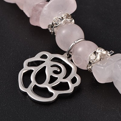 Natural Rose Quartz Beaded Stretch Bracelets X-BJEW-JB01996-01-1