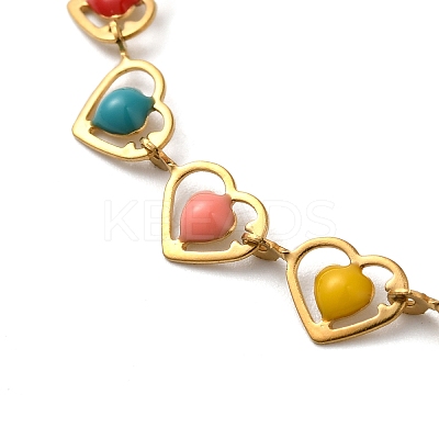 304 Stainless Steel Heart Link Bracelets for Women BJEW-C076-02A-01-1