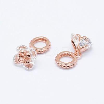 Brass Micro Pave Cubic Zirconia European Dangle Charms ZIRC-P067-12RG-NR-1
