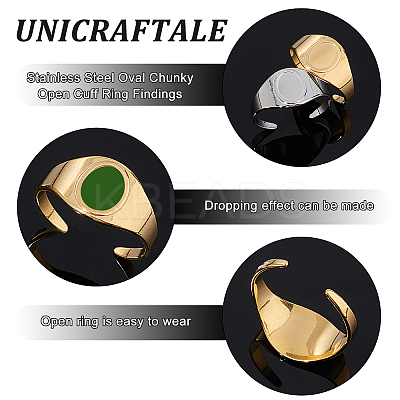 4Pcs 2 Colors Ion Plating(IP) 304 Stainless Steel Oval Chunky Open Cuff Ring Findings RJEW-UN0001-23-1