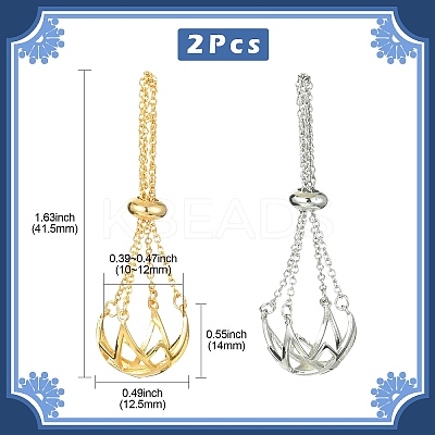 2Pcs 2 Colors Brass Pearl Cage Pendant Mounting KK-CJ0002-15-1