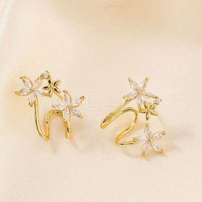 Elegant Flower Brass Clear Cubic Zirconia Geometric Stud Earrings for Women MO8139-1