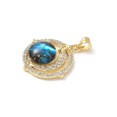 Brass Micro Pave Clear Cubic Zirconia with Resin Pendants KK-L239-048G-02-1